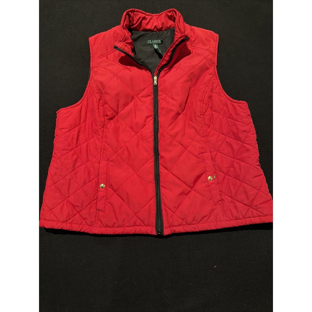 Lauren Ralph Lauren Quilted Red Full Zip Mock Neck Vest Women's Size XXL